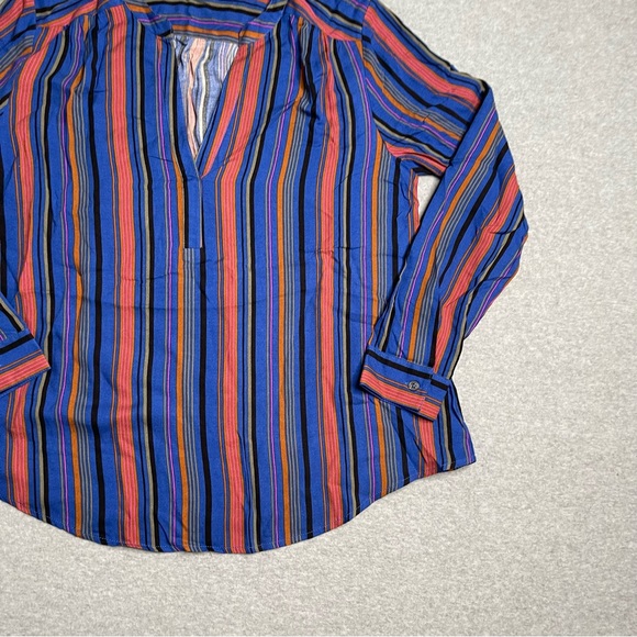 Allison Joy Shirt Womens Small Blue Cotton Striped Tunic Blouse Long Sleeve - Picture 2 of 12